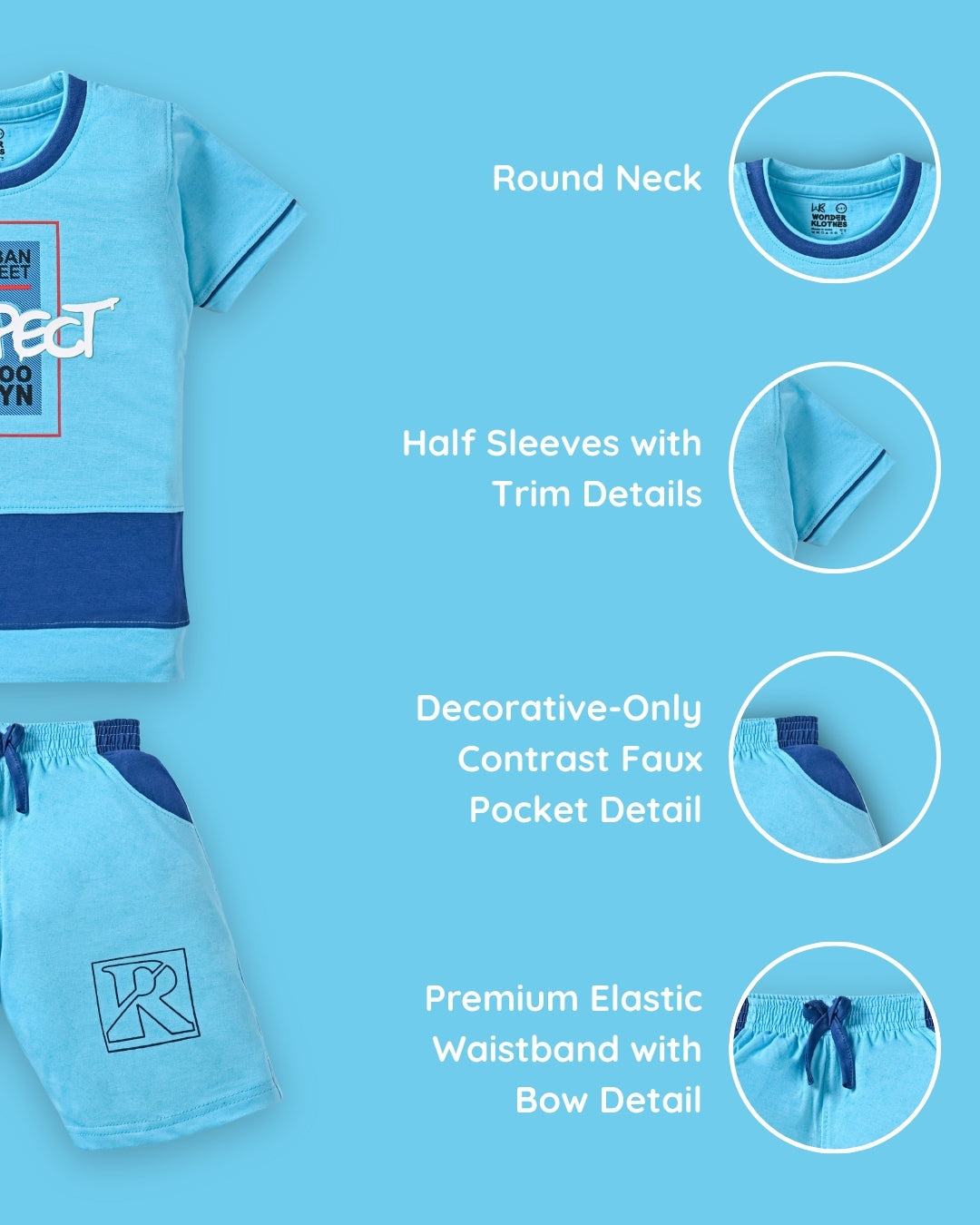 Respect Half Sleeves T-Shirt & Shorts Set | Blue