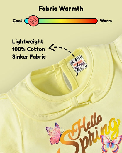 Hello Spring Half Sleeves Frock & Bloomer Pant Set | Yellow