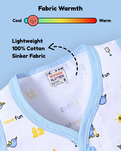 Dino Rides Half Sleeves & Sleeveless Front Open T-Shirt & Half Pant Set | Blue | Pack of 2