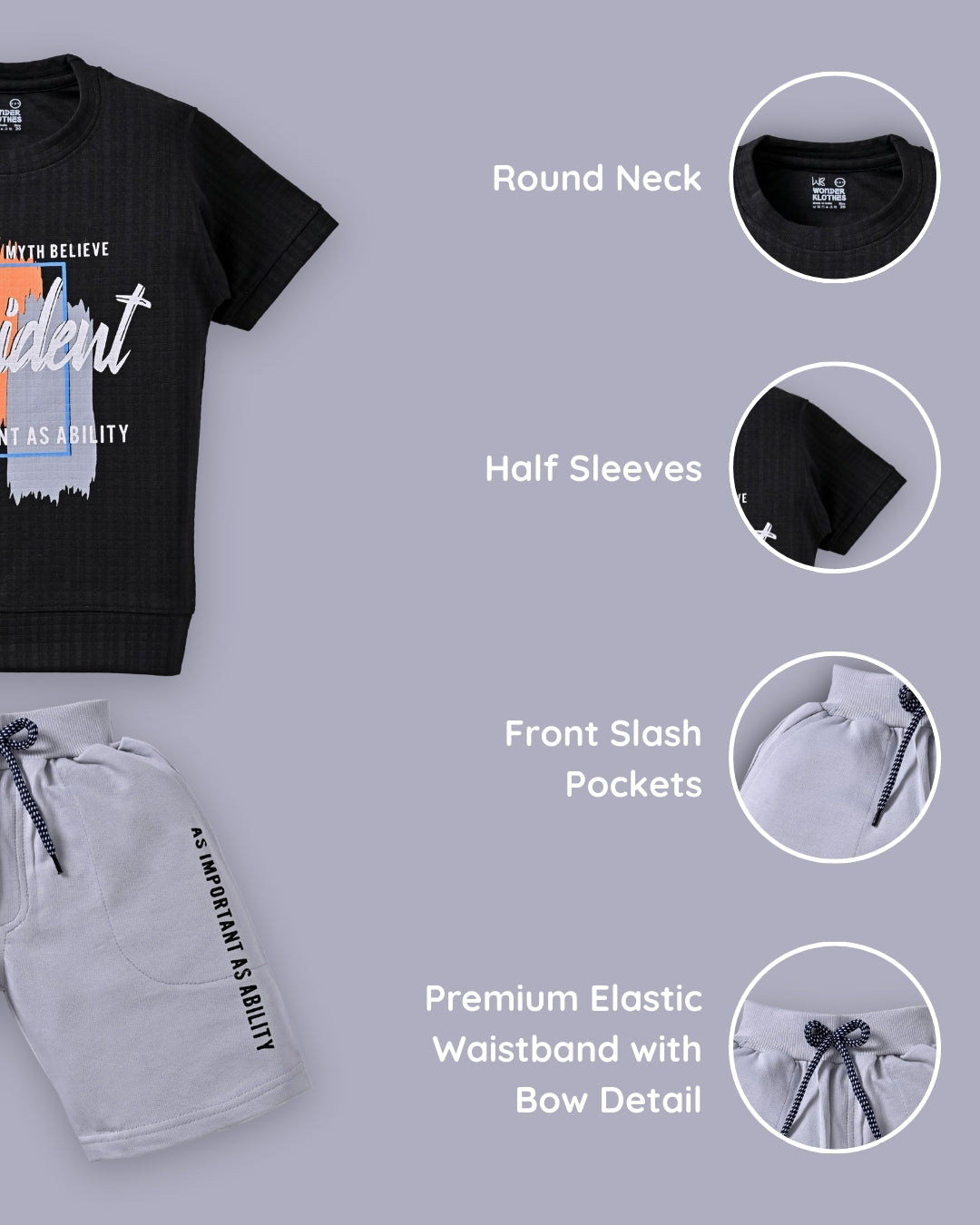 Confident Half Sleeves T-Shirt & Shorts Set | Black