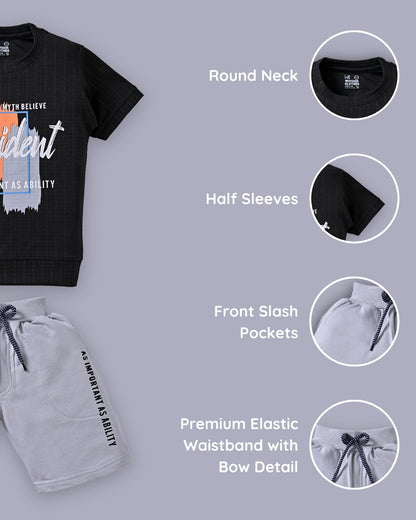 Confident Half Sleeves T-Shirt & Shorts Set | Black