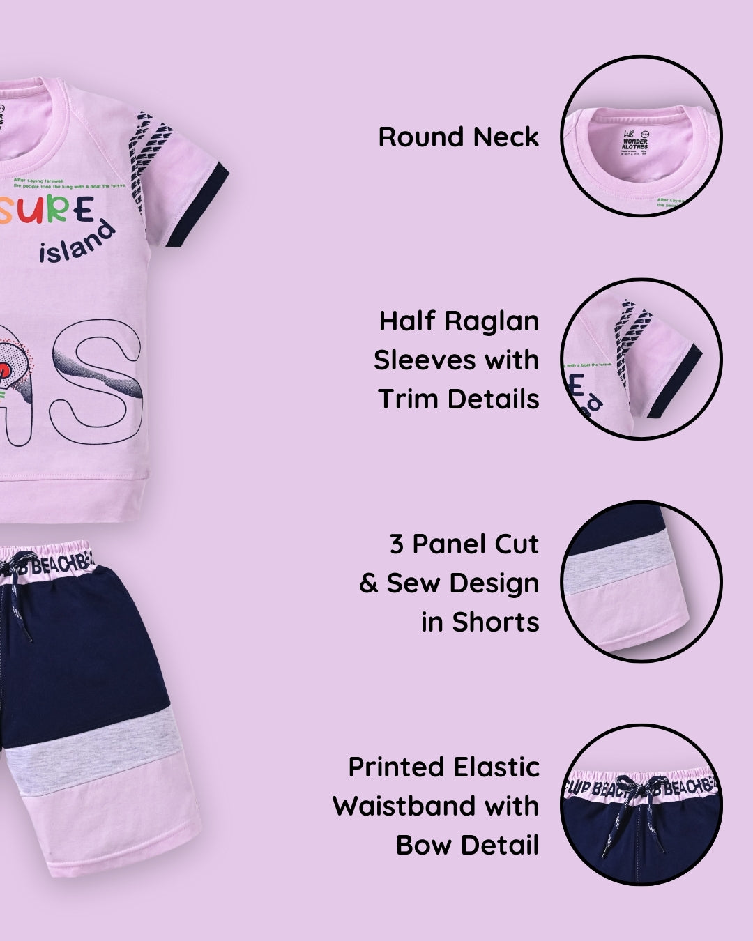 Treasure Island Raglan Half Sleeves T-Shirt & Shorts Set | Violet