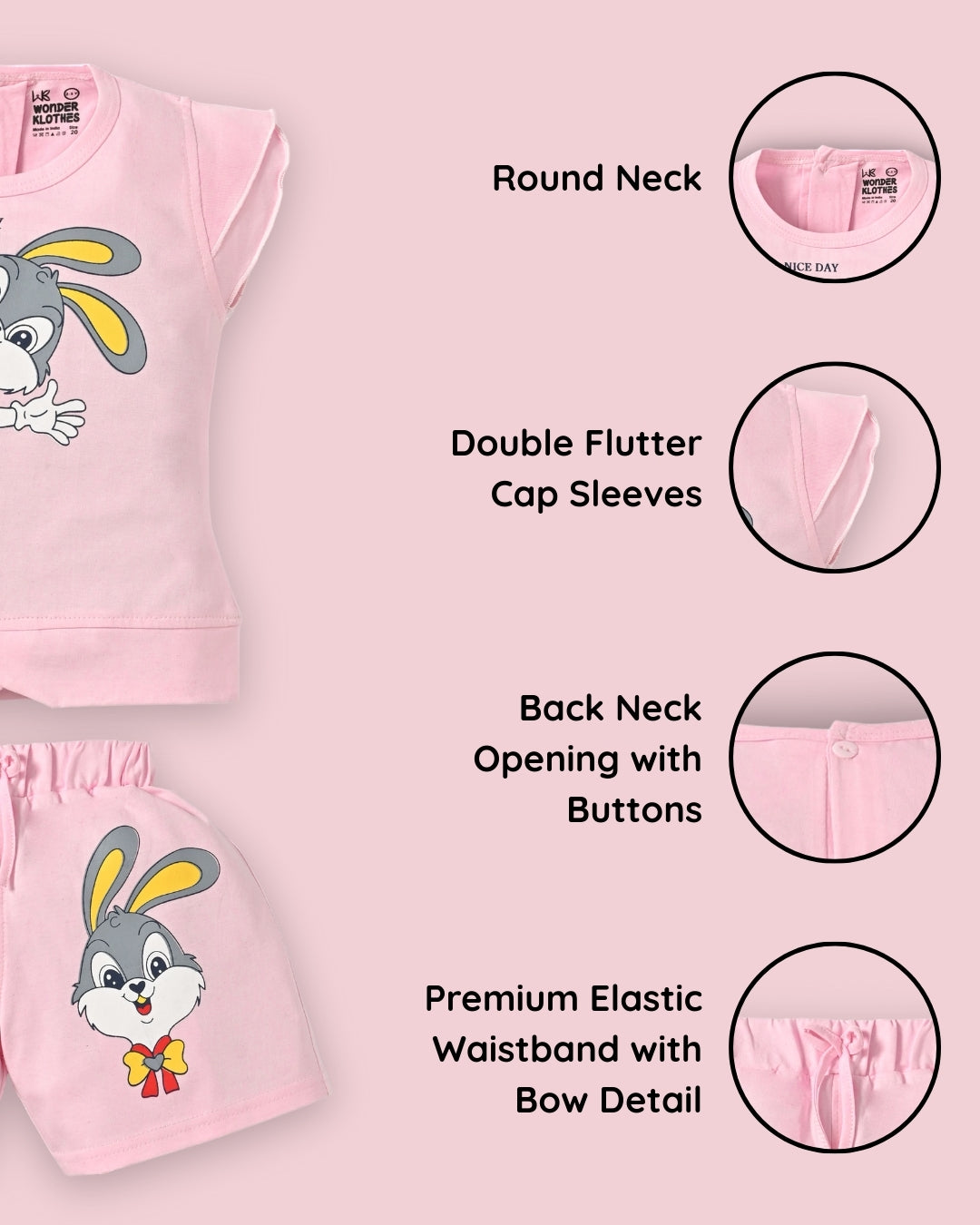 Rabbit Short Sleeves Top & Hot Pant Set | Pink