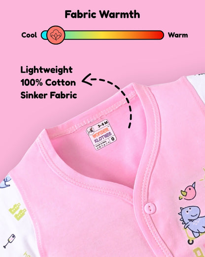 Dino Rides Half Sleeves & Sleeveless Front Open T-Shirt & Half Pant Set | Pink | Pack of 2