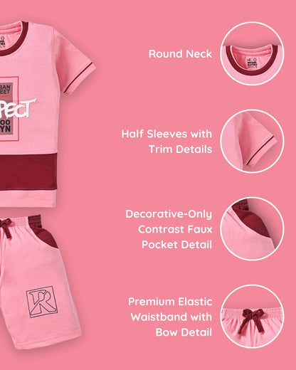 Respect Half Sleeves T-Shirt & Shorts Set | Pink