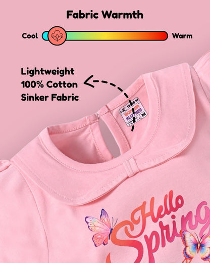 Hello Spring Half Sleeves Frock & Bloomer Pant Set | Pink
