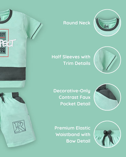 Respect Half Sleeves T-Shirt & Shorts Set | Green