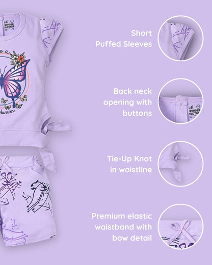 Butterfly Knot Short Sleeves Top & Hot Pant Set | Violet