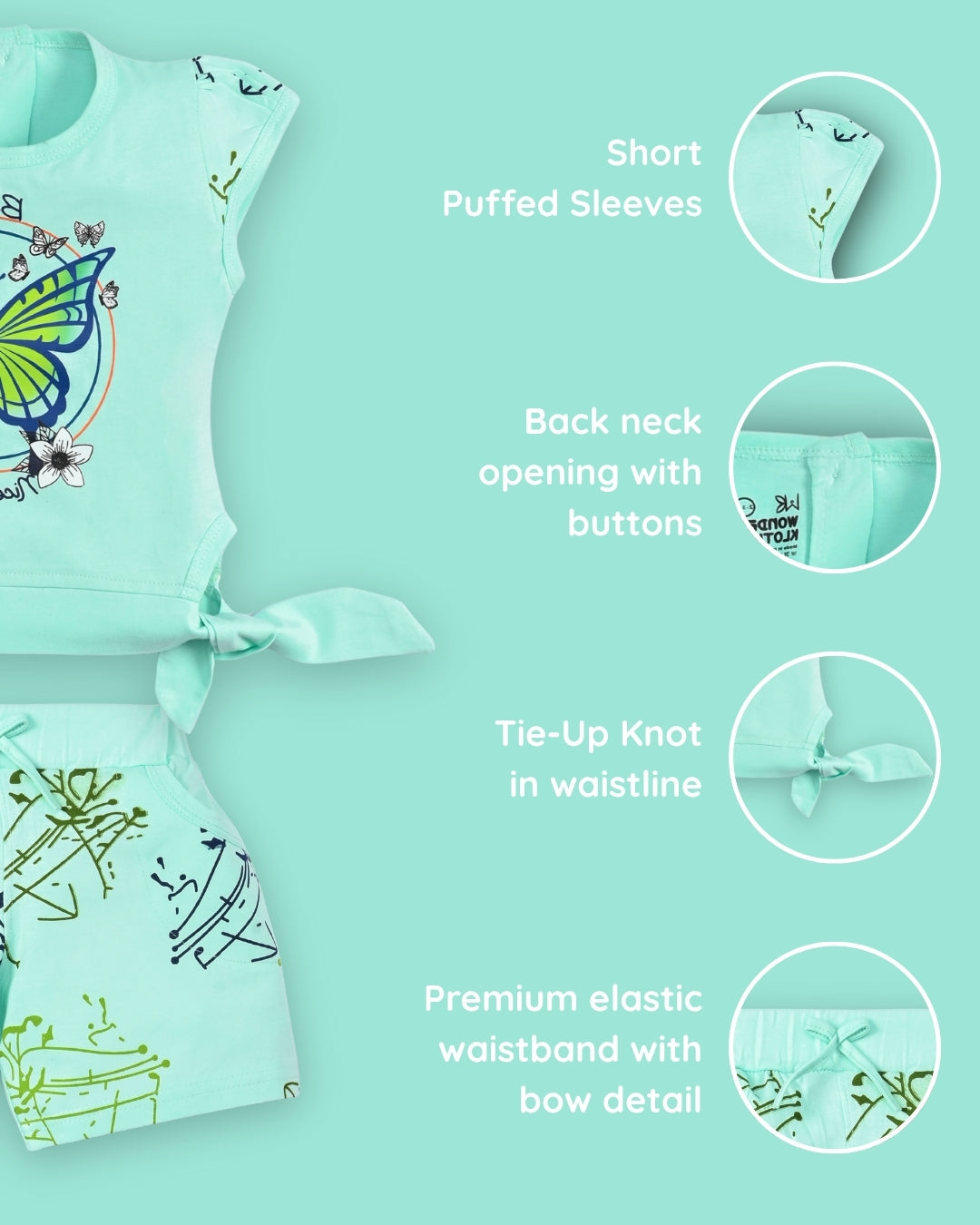 Butterfly Knot Short Sleeves Top & Hot Pant Set | Green