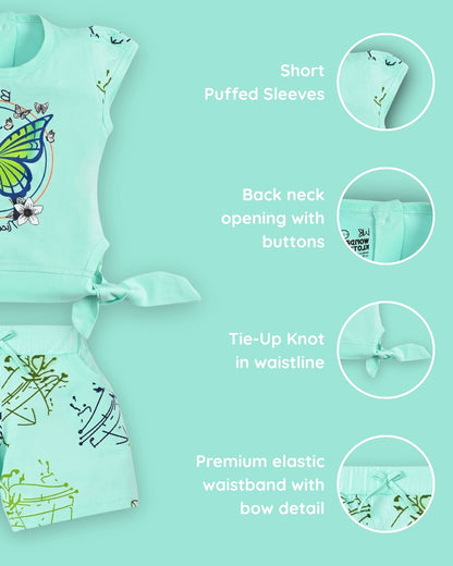 Butterfly Knot Short Sleeves Top & Hot Pant Set | Green
