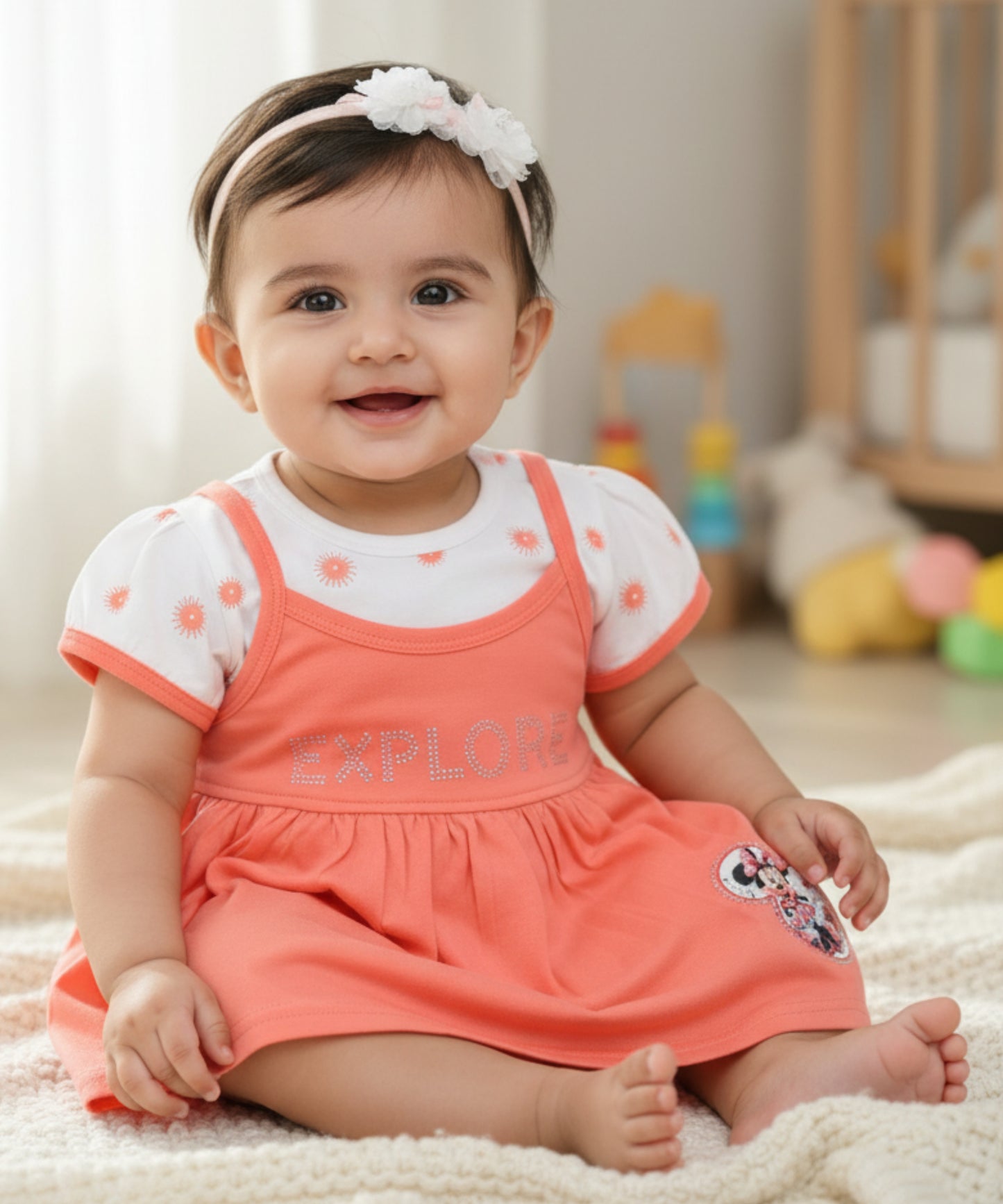 Explore Minnie Half Sleeves Frock & Bloomer Pant Set | Orange