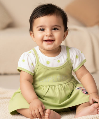 Explore Minnie Half Sleeves Frock & Bloomer Pant Set | Green