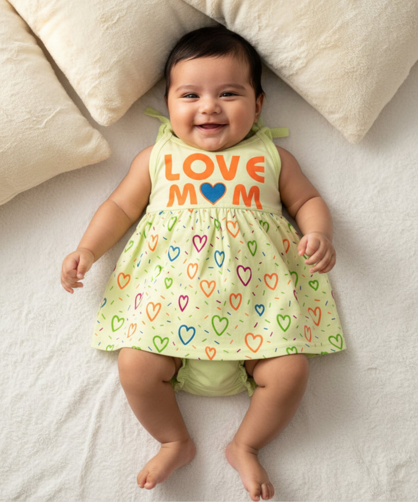 Love Mom Bandhani Straps Frock & Bloomer Pant Set | Green