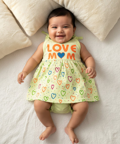 Love Mom Bandhani Straps Frock & Bloomer Pant Set | Green