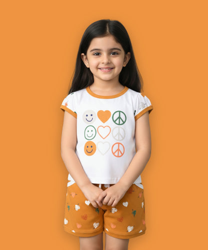 Smiley Heart Short Sleeves Top & Hot Pant Set | Yellow