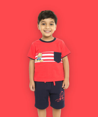 Donald Duck Half Sleeves T-Shirt & Half Pant Set | Red