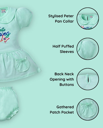 Hello Spring Half Sleeves Frock & Bloomer Pant Set | Green