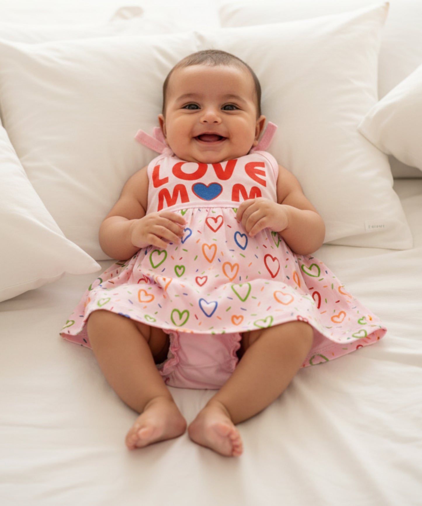 Love Mom Bandhani Straps Frock & Bloomer Pant Set | Pink