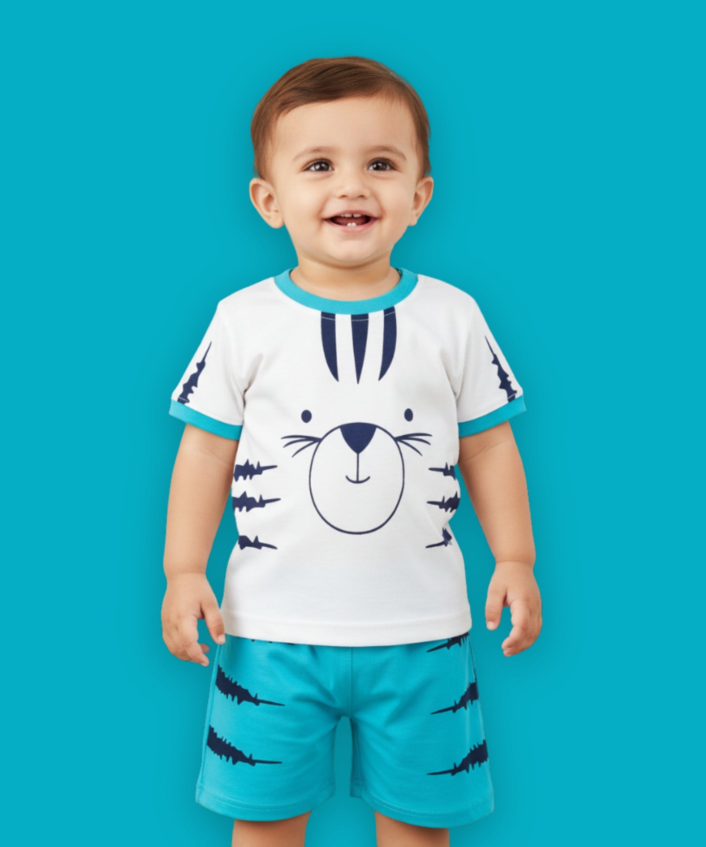 Tiger Claws Half Sleeves T-Shirt & Half Pant Set | Blue