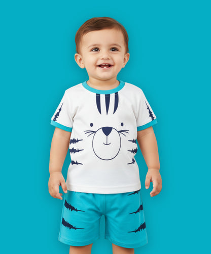 Tiger Claws Half Sleeves T-Shirt & Half Pant Set | Blue
