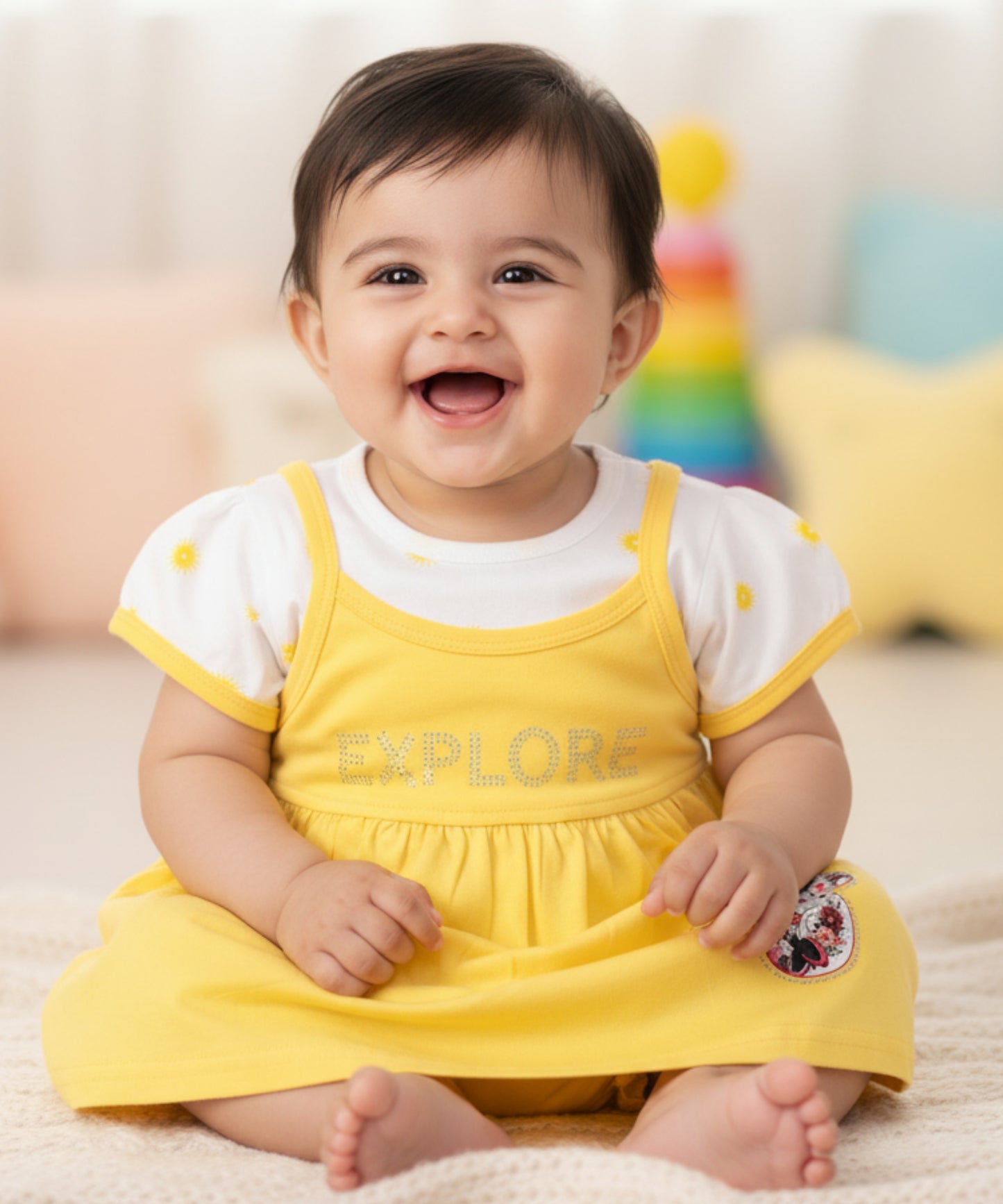 Explore Minnie Half Sleeves Frock & Bloomer Pant Set | Yellow