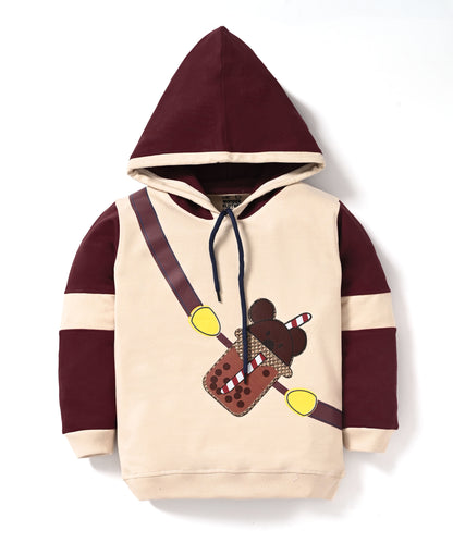 Boba Bear Full Sleeves Hooded Sweatshirt and Joggers Set | Maroon