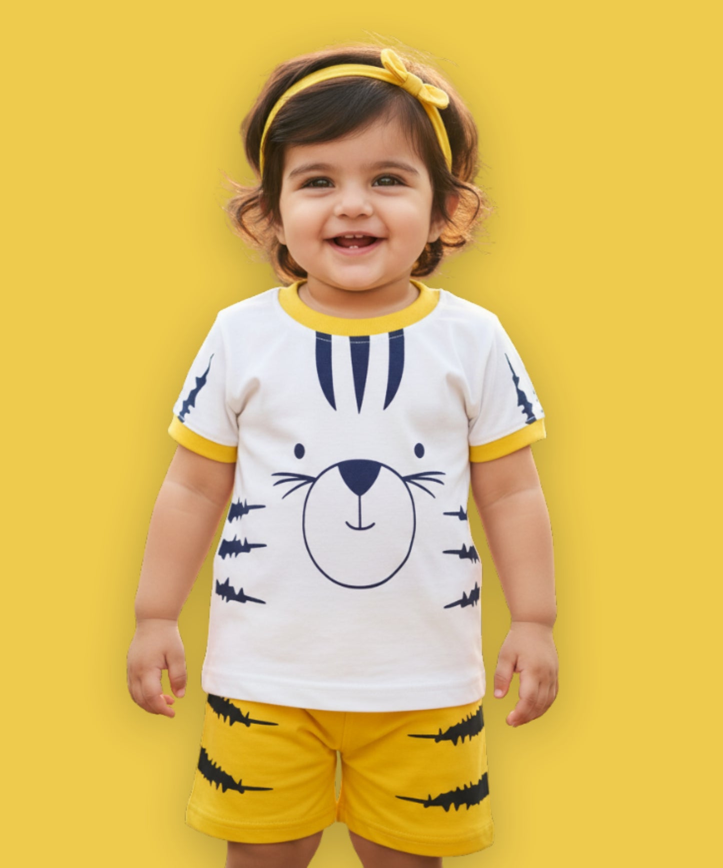 Tiger Claws Half Sleeves T-Shirt & Half Pant Set | Yellow