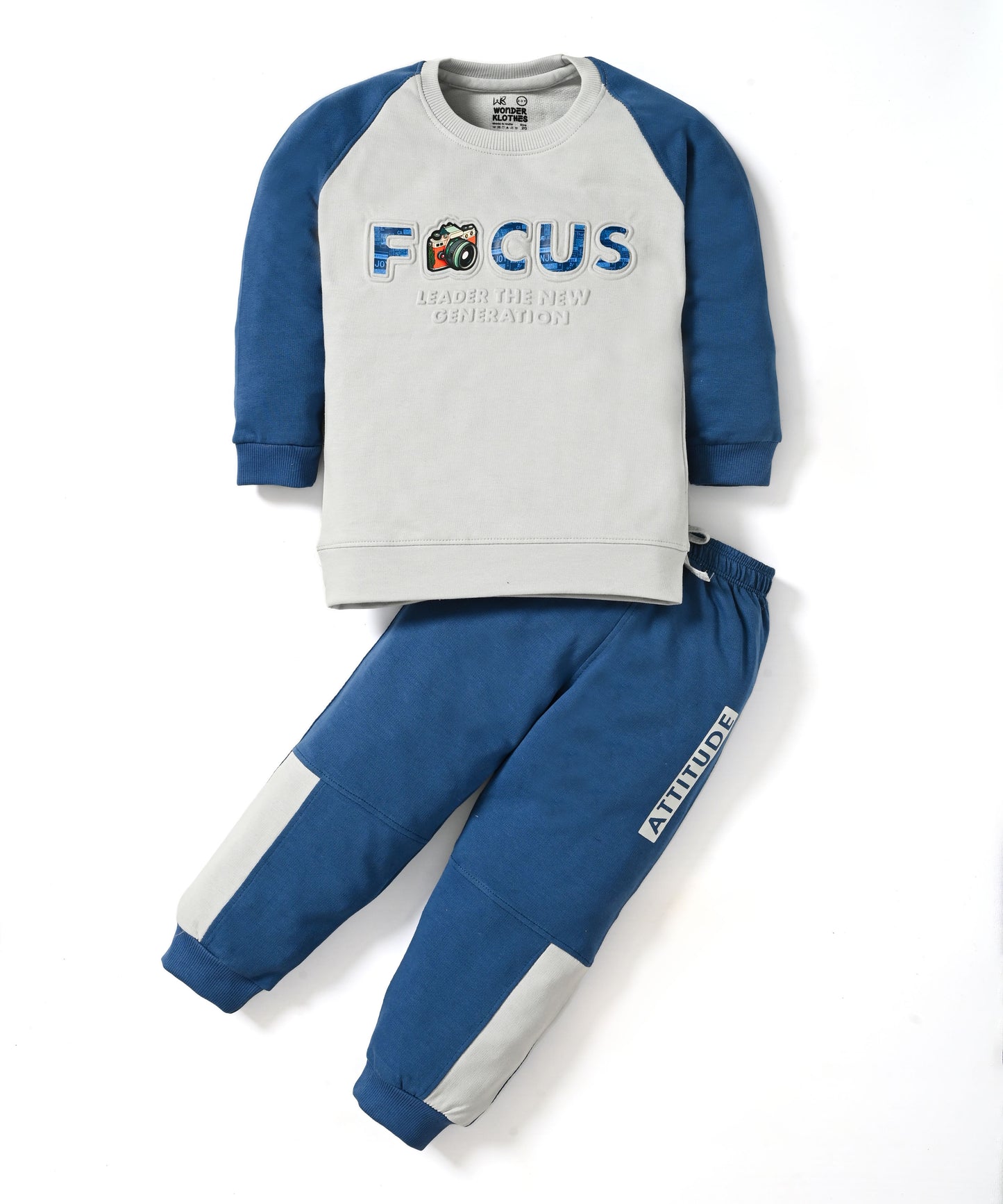 Focus Raglan Full Sleeves Sweatshirt and Joggers Set | Blue