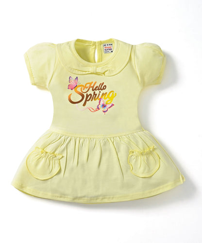 Hello Spring Half Sleeves Frock & Bloomer Pant Set | Yellow