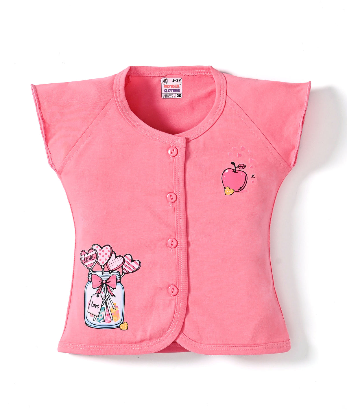 Apple Jar Raglan Short Sleeves Front Open Top & Hot Pant Set | Pink