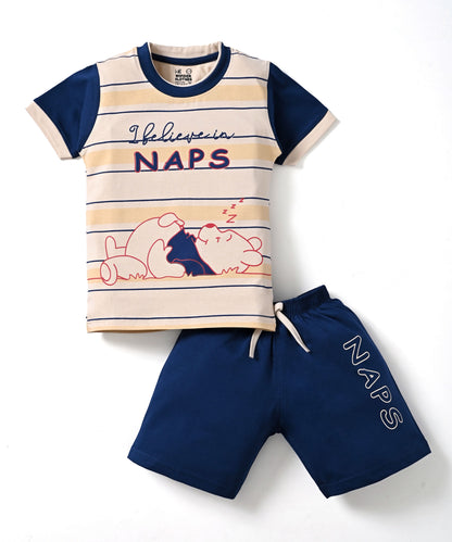 Bear Naps Half Sleeves T-Shirt & Half Pant Set | Blue