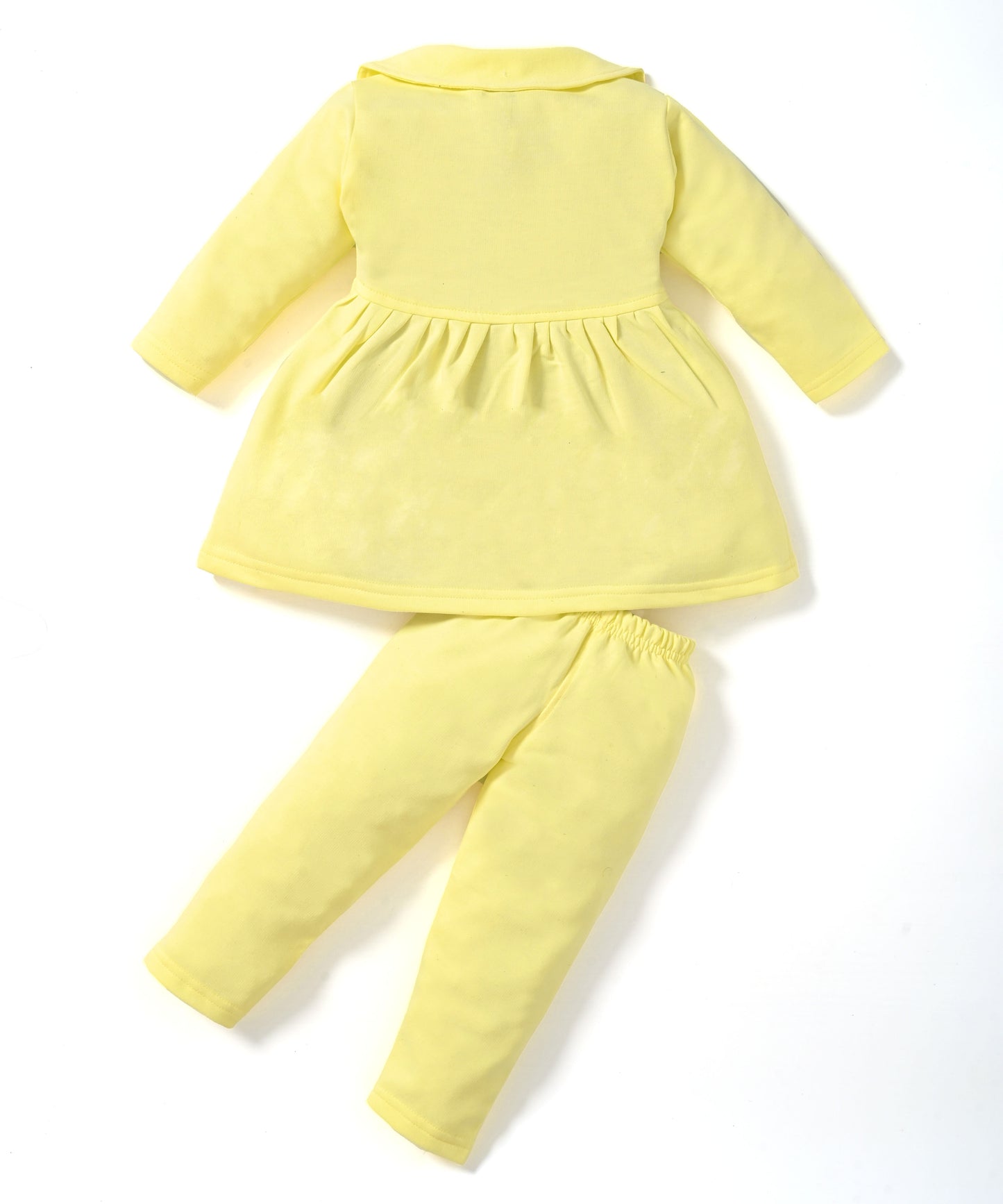 Mummy’s Cutie Full Sleeves Front Open Frock and Full Pant Set | Yellow