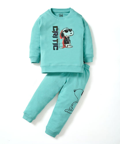 Critic Snoopy Full Sleeves Sweatshirt and Joggers Set | Green