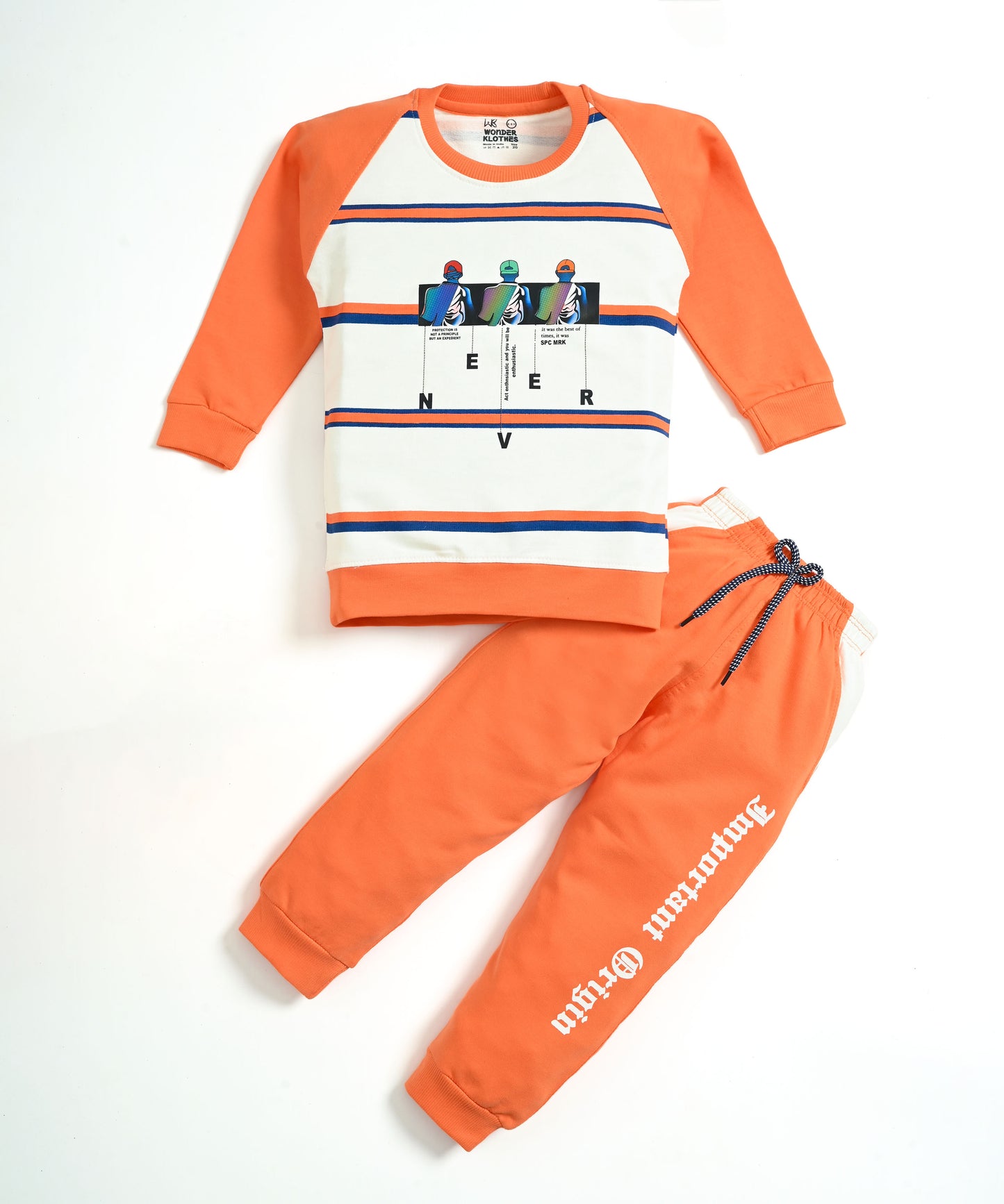 Never Origin Raglan Full Sleeves Sweatshirt & Joggers Set | Orange