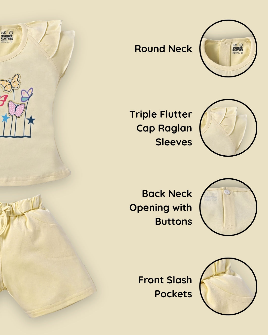 Butterfly Meadow Raglan Short Sleeves Top & Hot Pant Set | Cream