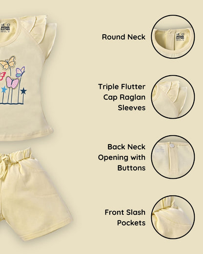 Butterfly Meadow Raglan Short Sleeves Top & Hot Pant Set | Cream