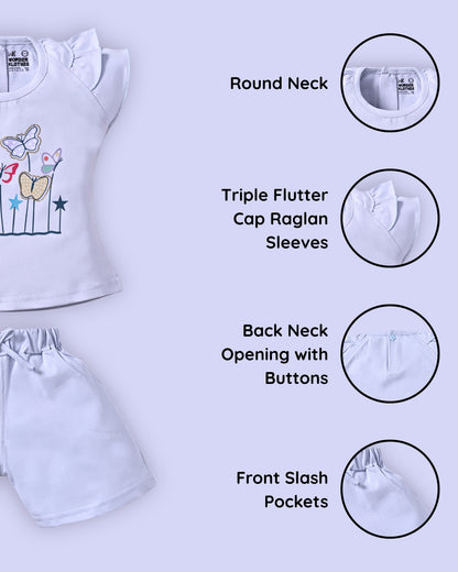 Butterfly Meadow Raglan Short Sleeves Top & Hot Pant Set | Purple