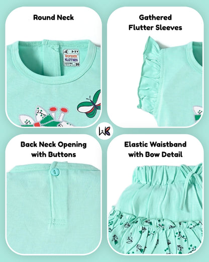 Giraffe Garden Short Sleeves Top & Skirt Set | Green