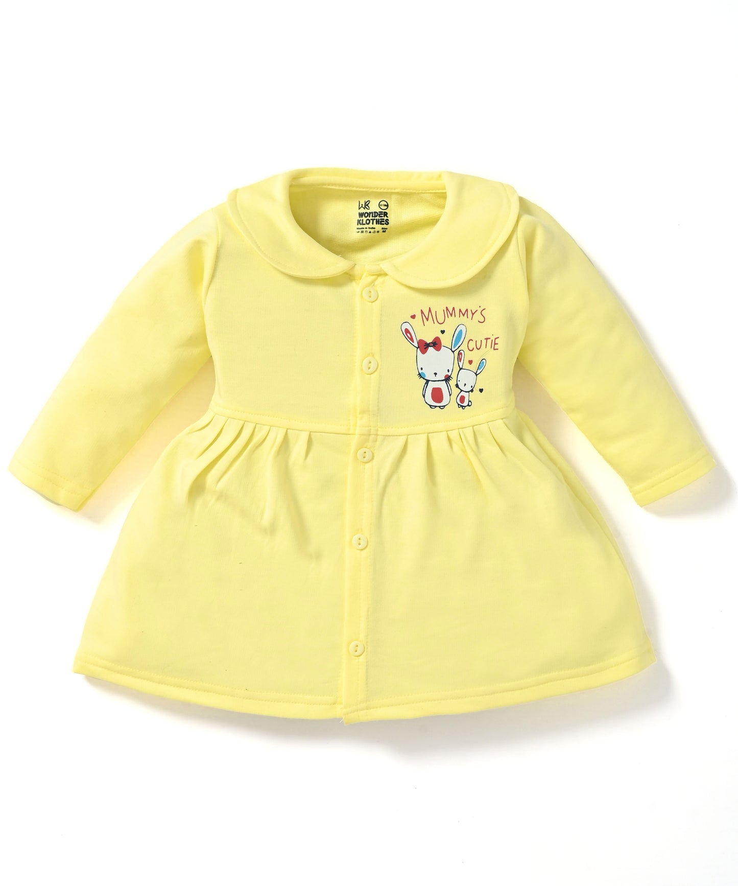Mummy’s Cutie Full Sleeves Front Open Frock and Full Pant Set | Yellow