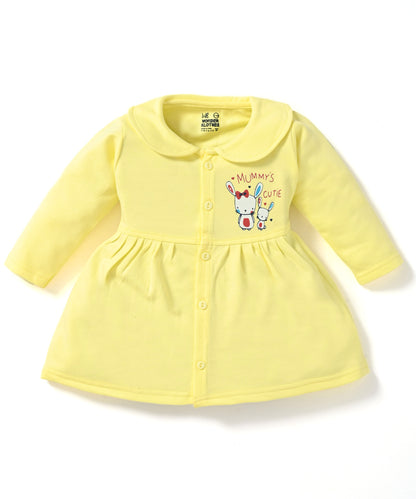 Mummy’s Cutie Full Sleeves Front Open Frock and Full Pant Set | Yellow