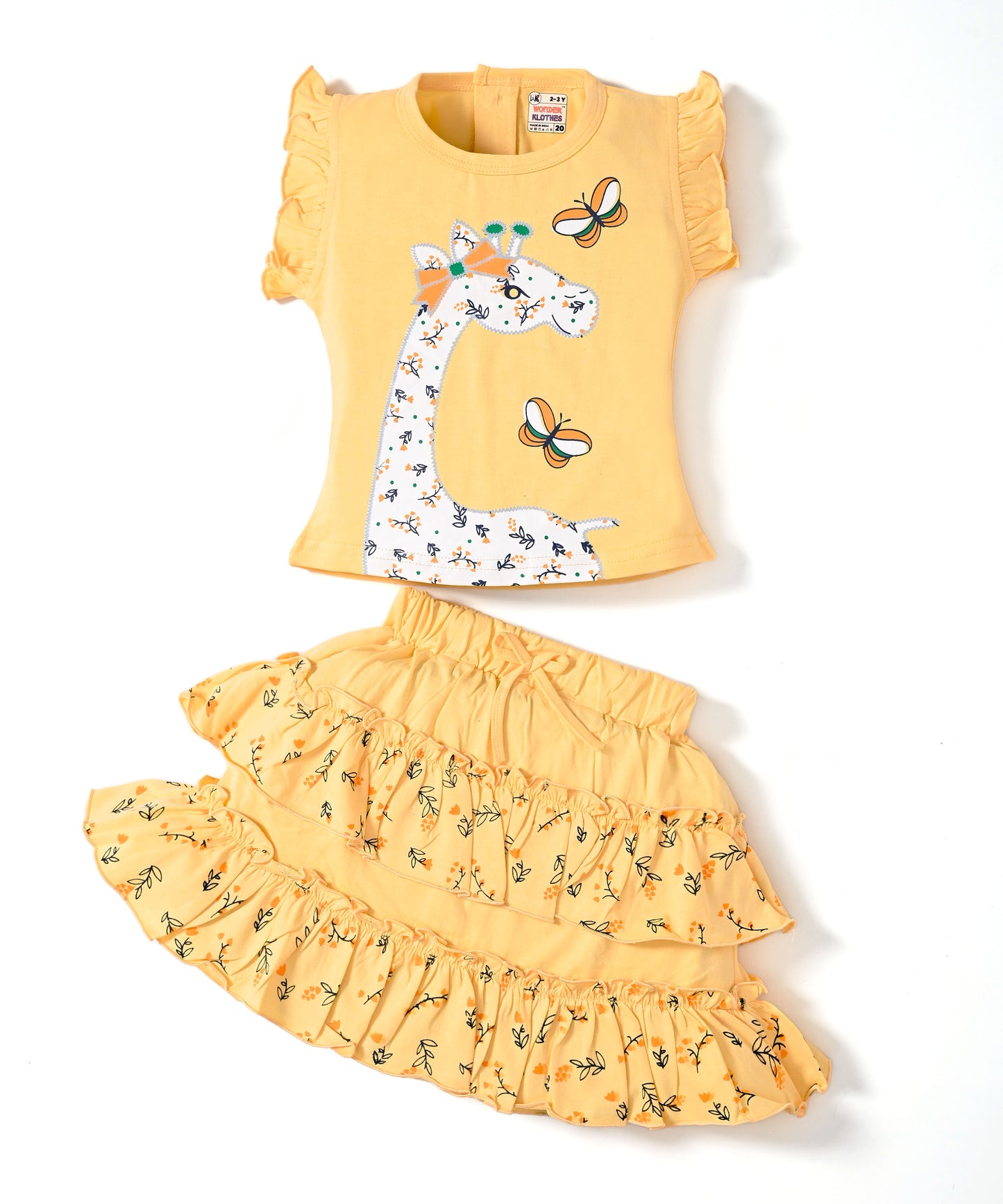 Giraffe Garden Short Sleeves Top & Skirt Set | Yellow