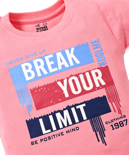 Break Your Limit Full Sleeves Fleece Sweatshirt and Joggers Set | Pink
