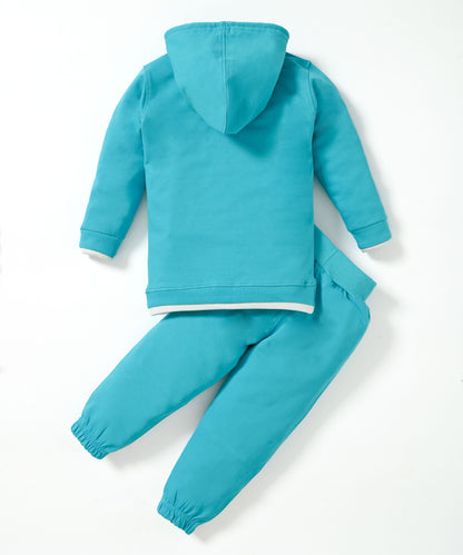 Fuel Mario Full Sleeves Hooded Sweatshirt with Pocket and Joggers Set | Blue