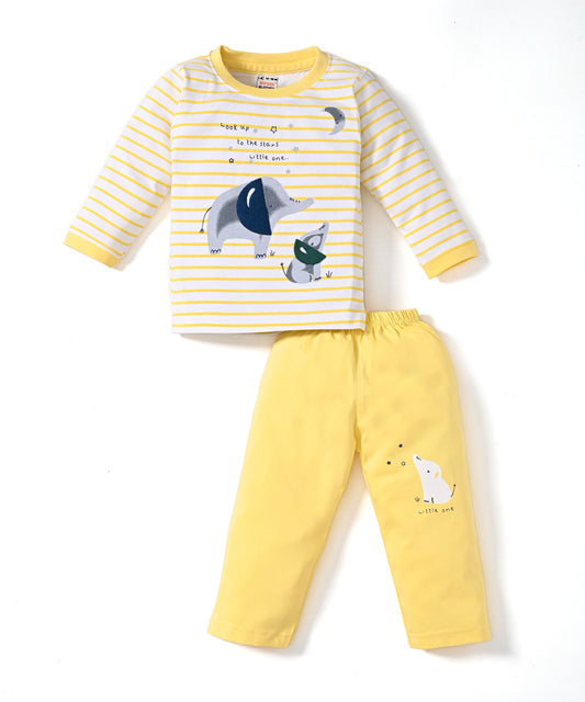 Elephant Night Full Sleeves T-Shirt & Pyjama Set | Yellow