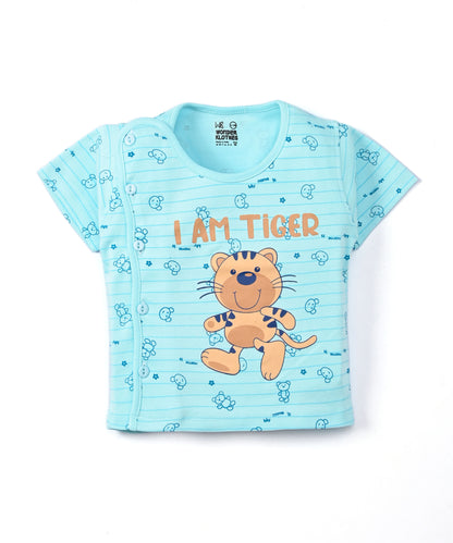I Am Tiger Half Sleeves Front Open T-Shirt & Half Pant Set | Blue