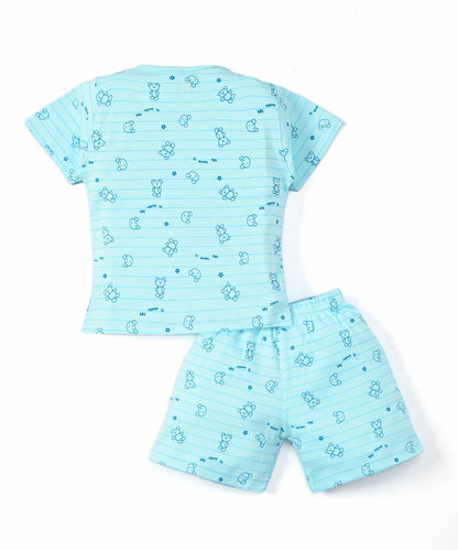 I Am Tiger Half Sleeves Front Open T-Shirt & Half Pant Set | Blue