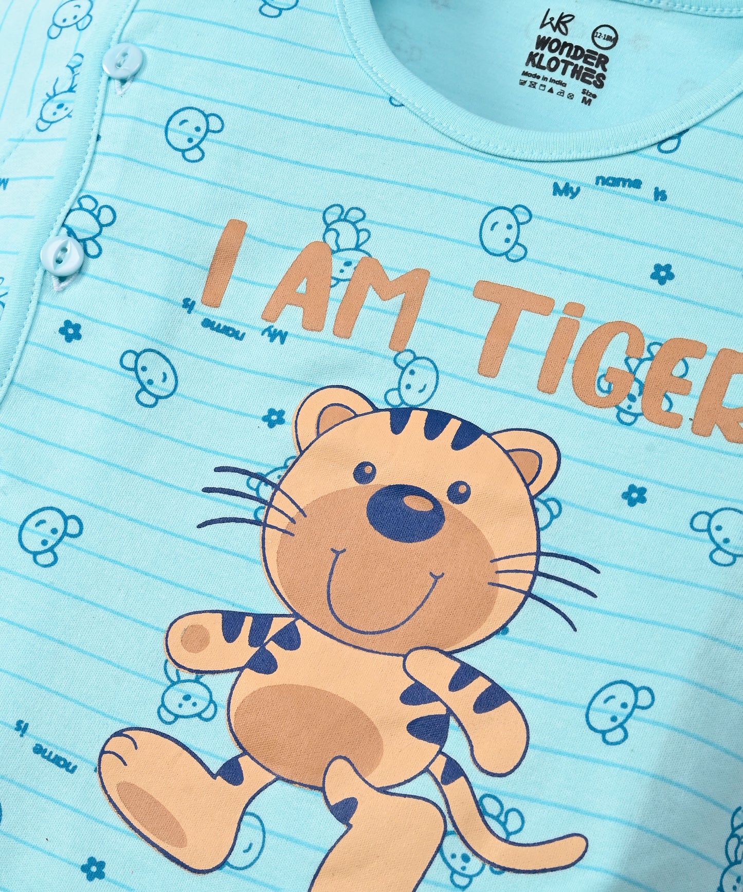 I Am Tiger Half Sleeves Front Open T-Shirt & Half Pant Set | Blue
