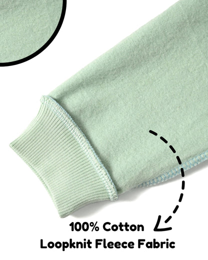 Little Astronaut Full Sleeves Fleece Front-Open Hooded Sweatshirt and Joggers Set | Green