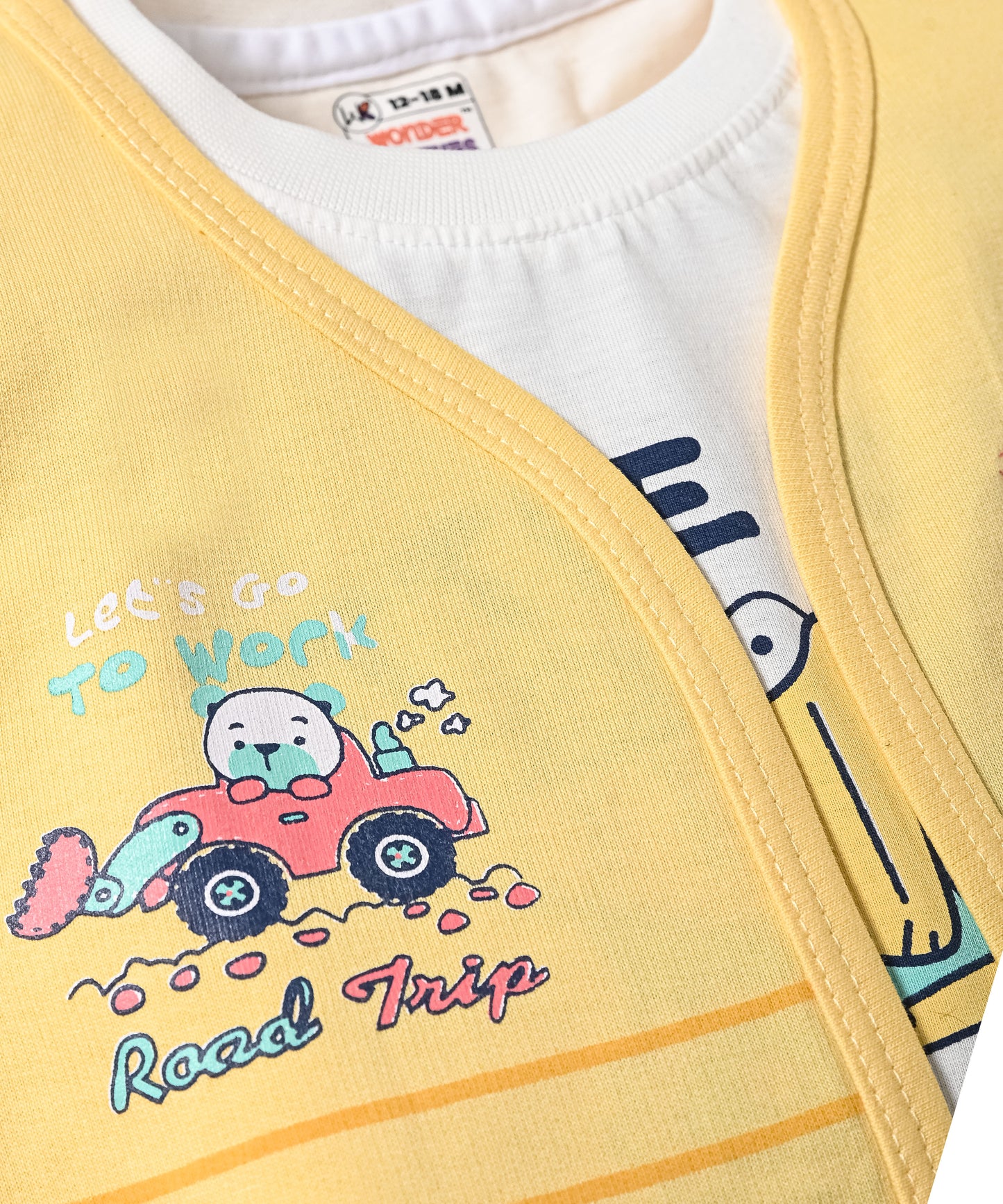Driving Bear 3-Piece Half Sleeves T-Shirt & Half Pant Set with Sleeveless Jacket | Yellow
