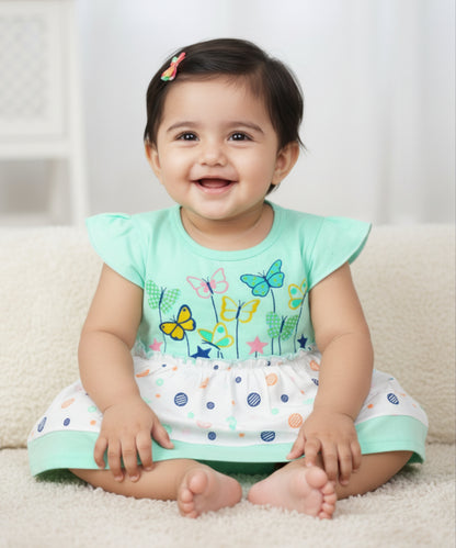 Butterfly Garden Short Sleeves Frock & Bloomer Pant Set | Green